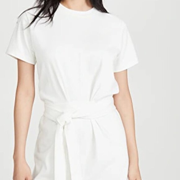 NEW Vince Tie Waist Short Sleeve Cotton Dress in White, Size X-Small